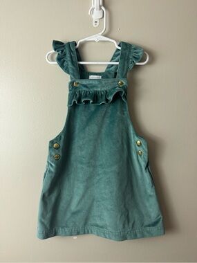 Girls Tahari Teal Corduroy Pinafore Dress with Ruffle Bib Size 5